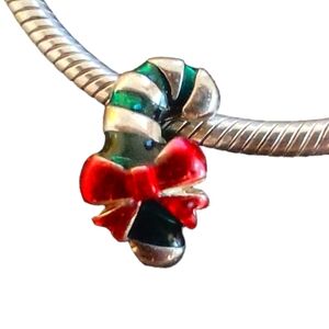 Candy cane with bow sterling silver 925 charm bead